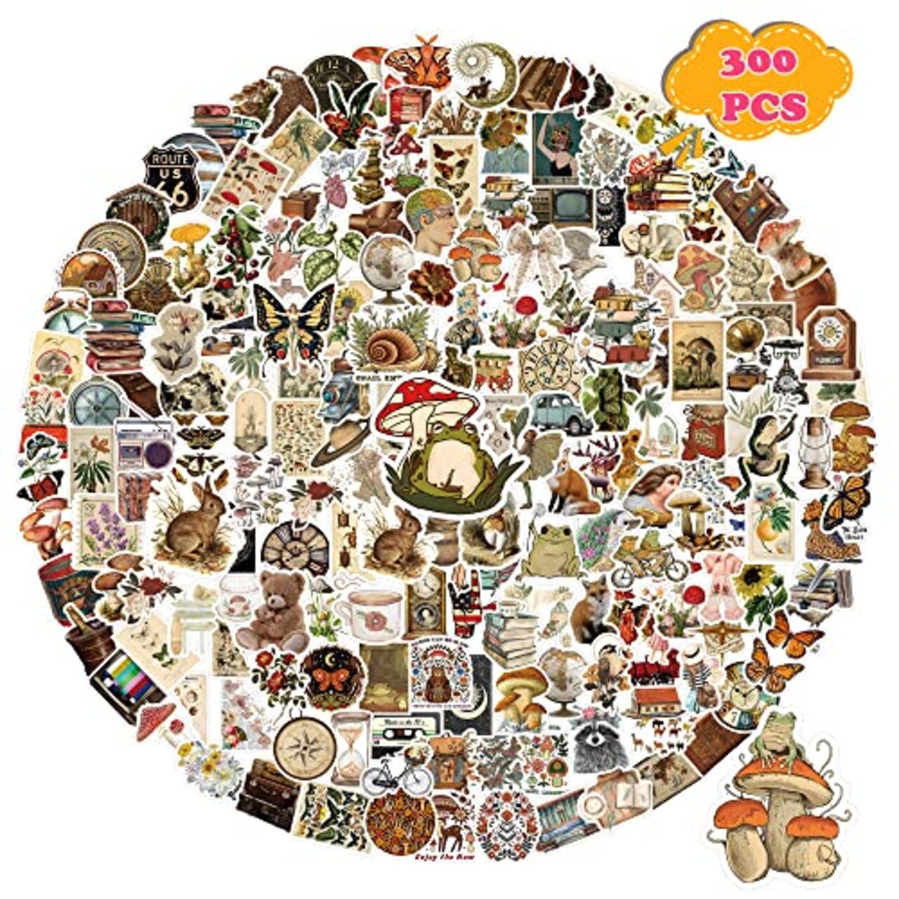 300 Pieces Vintage Stickers, Aesthetic Stickers for Scrapbook Journaling Water Bottles Laptop, Scrapbooking Supplies Kit, Cottagecore Waterproof Vinyl Bullet Junk Journal Stickers for Adults